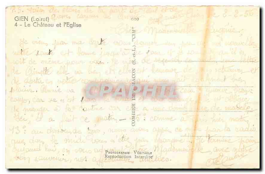 CPA Gien Loiret Le Chateau et L'Eglise  — Rückseite