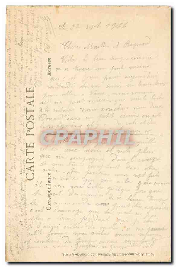 CPA Guerre 1914-15 Dans les Balkans Camp de Zeitunlic Le d'Infanterie part a la nuit tombante Milita — Rückseite