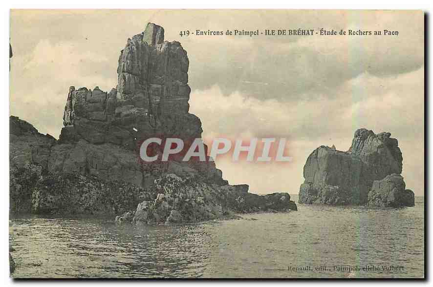 CPA Environs de Paimpol Ile de Brahat Etude de Rochers au Paon 