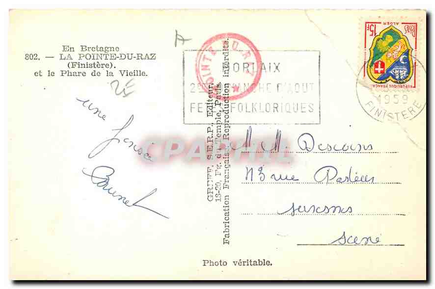 CPA En Bretagne La Pointe du Raz Finistere et le Phare de la Vieille  — Rückseite