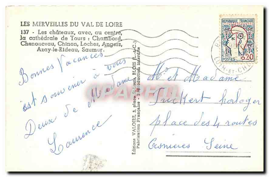 CPA Les Merveilles du Val de Loire Les chateaux avec au centre  — Rückseite
