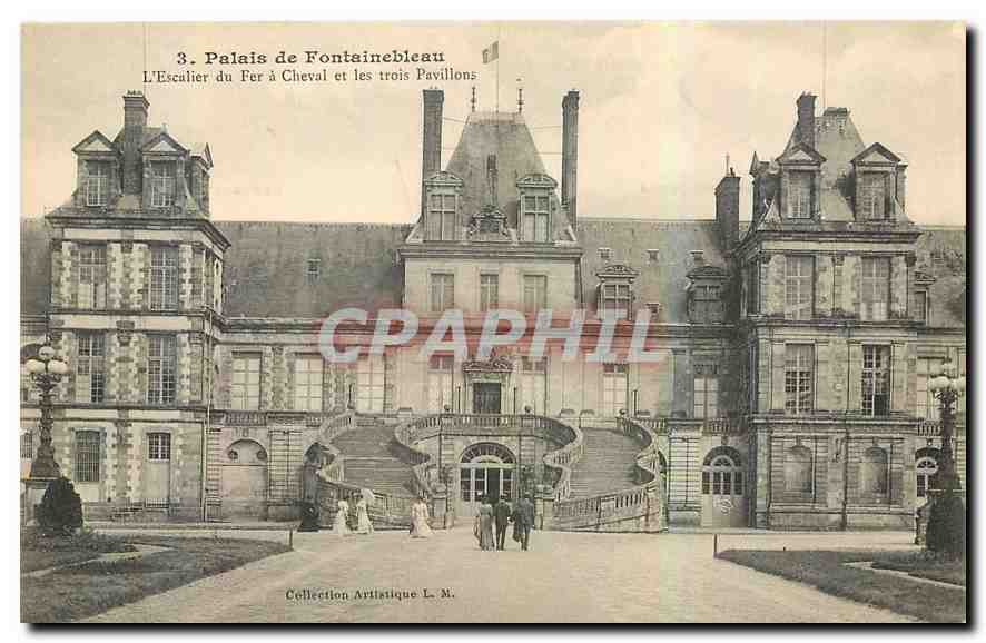 Palast von Fontainebleau — Die Eisenpferdestiege und die drei Pavillons — Künstlerische Sammlung L. M.