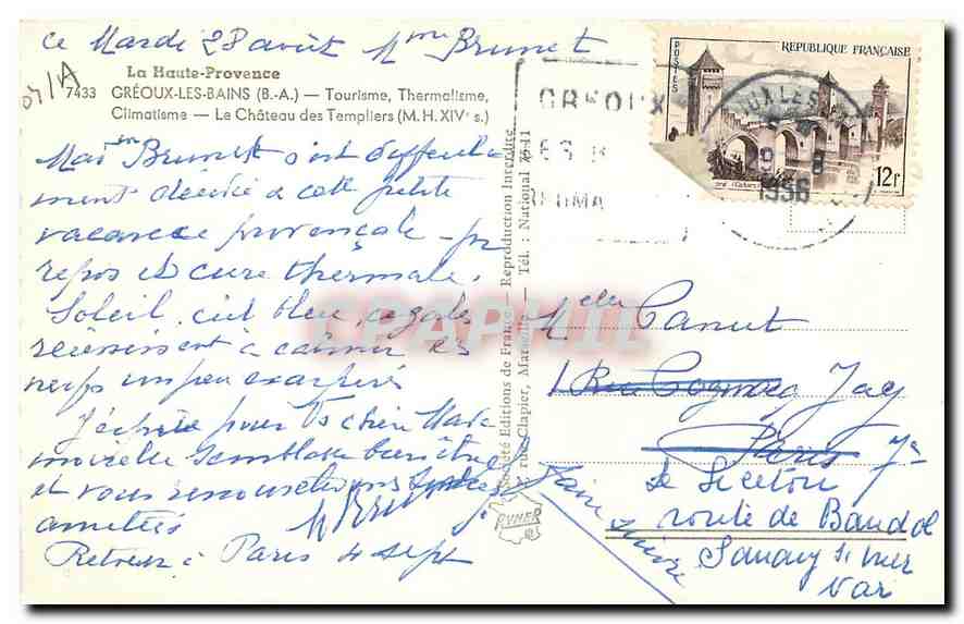 CPA Les Haute Provence Creoux les Bains B A tourisme  — Rückseite