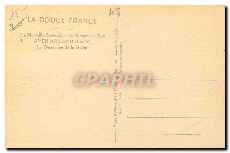 CPA La Douce France La Merveille Souterraine des Gorges du Tarn Aven Armand Lozere  — Rückseite
