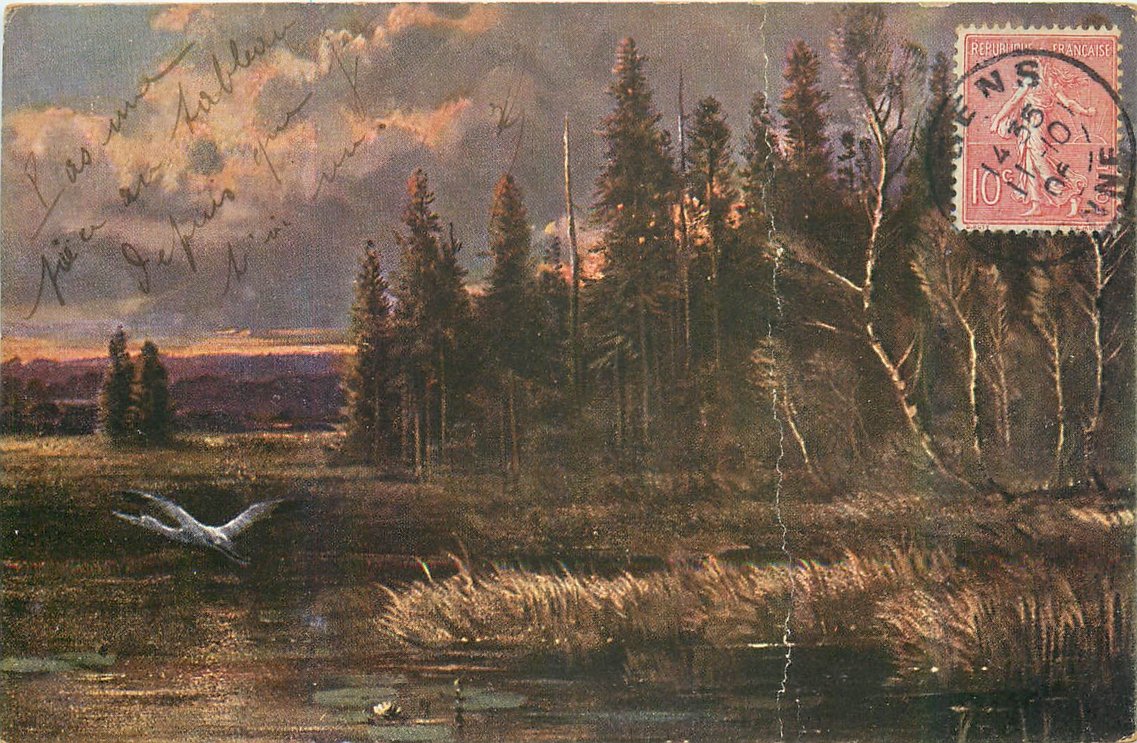 Waldlandschaft und Teich — Vogel in der Luft — Éditeur Levcez-Lan, Serie 225