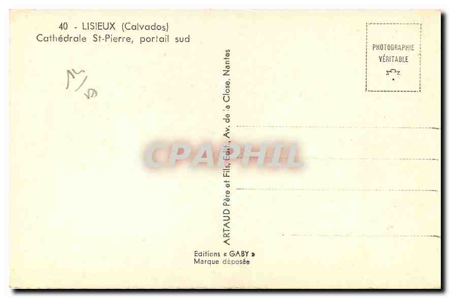 CPA Lisieux Calvados Cathedrale St Pierre portail sud  — Rückseite