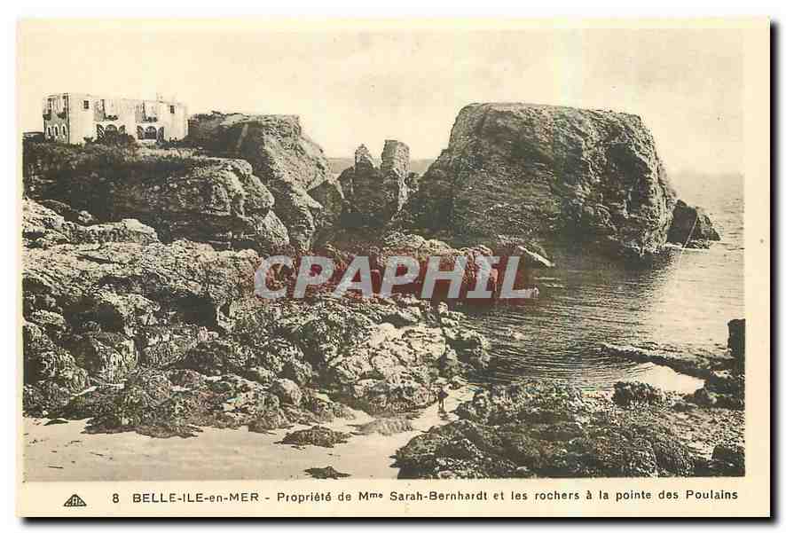 Belle-Île-en-Mer — Propriété de Mme Sarah-Bernhardt et les rochers à la pointe des Poulains — CPAPHIL