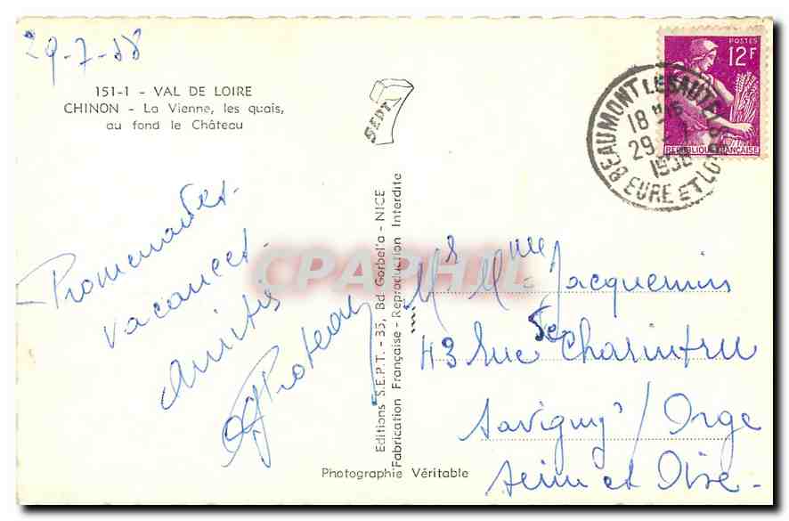 CPA Val de Loire Chinon La Vienne es quais au fond le Chateau  — Rückseite