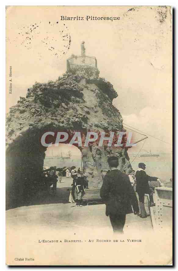 CPA Biarritz Pittoresque L'Escadre a Biarritz au Rocher de la Vierge 