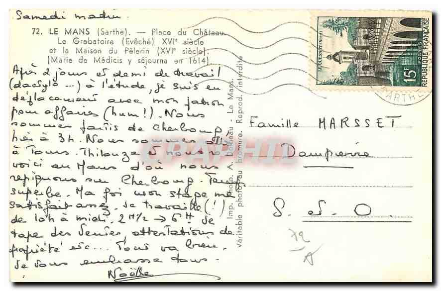 CPA Le Mans Sarthe Place du Chateau Le Grabatoire Eveche et la Maison du Pelerin  — Rückseite
