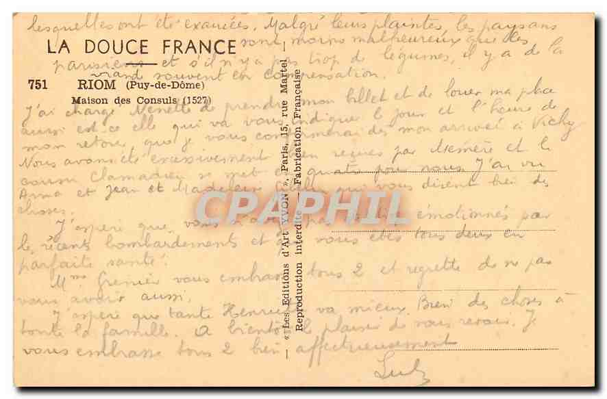 Bank Chevalerias — Riom (Puy-de-Dôme) — Éditions d'Art Vion — Rückseite