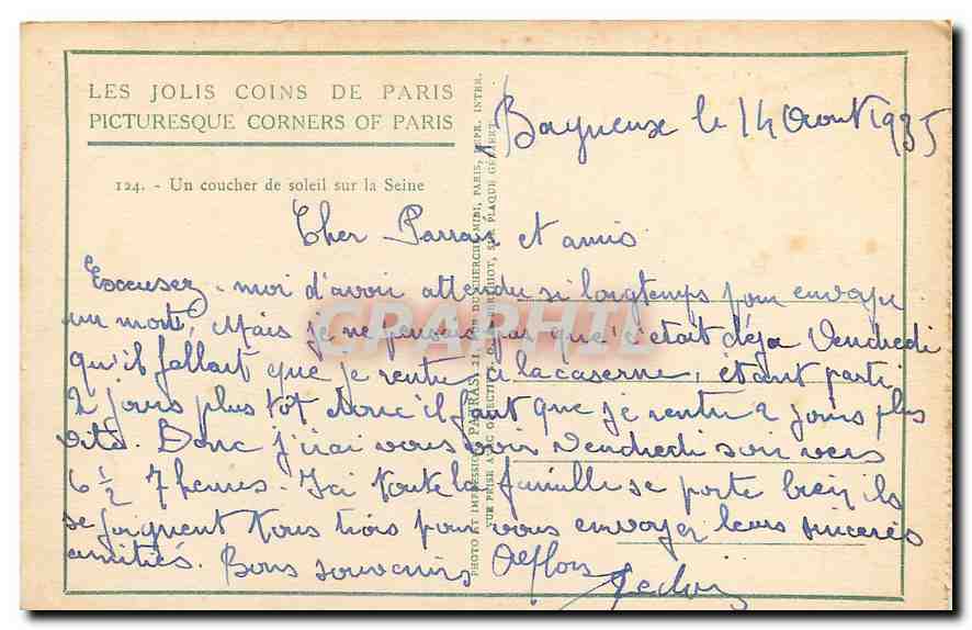 CPA Les Jolis Coins de Paris Un coucher de soleil sur la Seine  — Rückseite