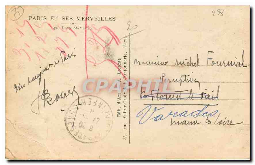 CPA Paris et ses Merveilles Porte St Martin  — Verso