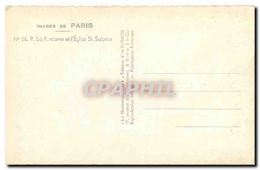 CPA Images de Paris La Fontaine et l'Eglise St Sulpice  — Rückseite
