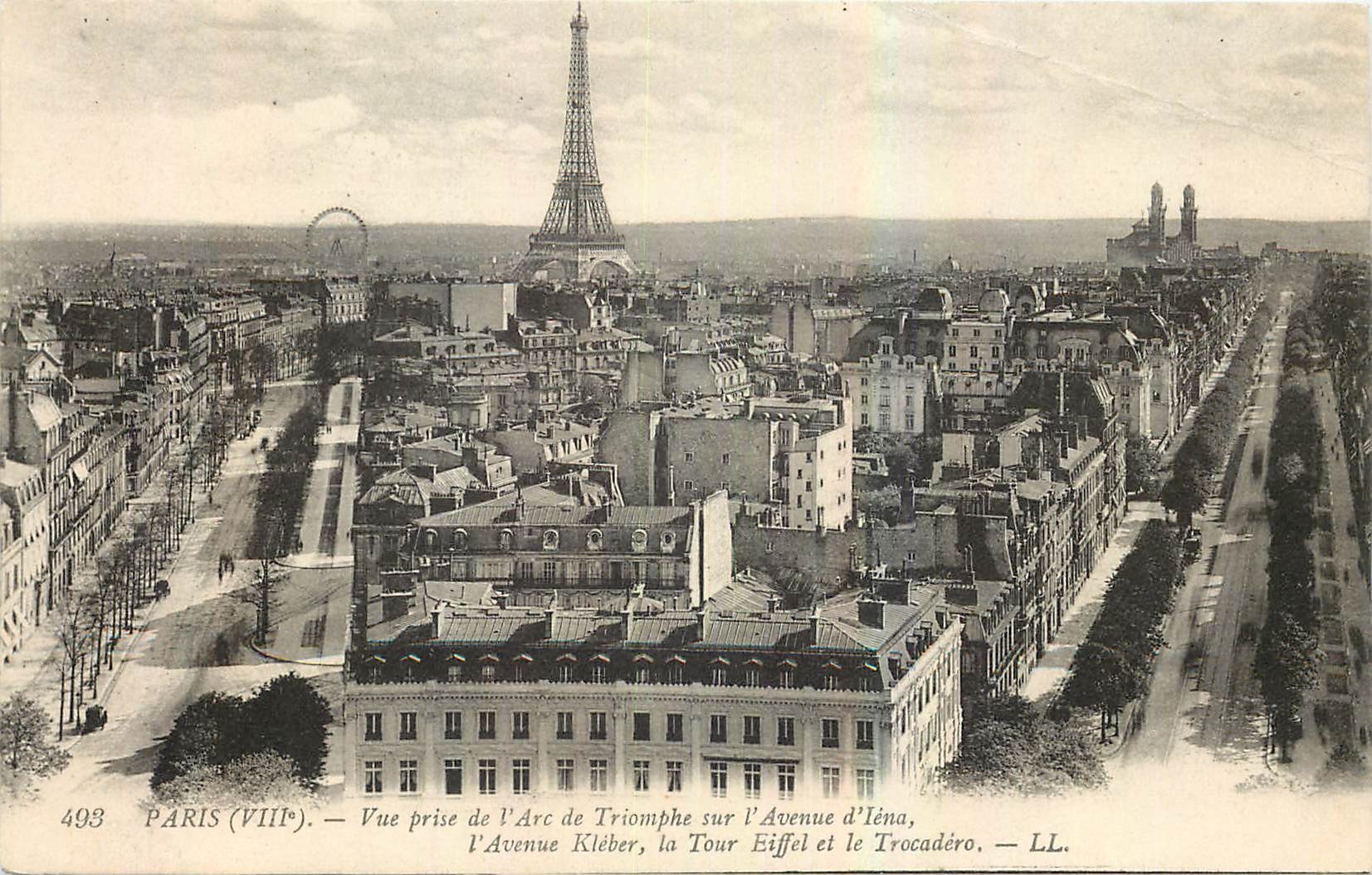 CPA Paris Vue prise de l'Arc de Triomphe sur l'Avenue d'Iena l'Avenue Kleber la Tour Eiffel et le Tr