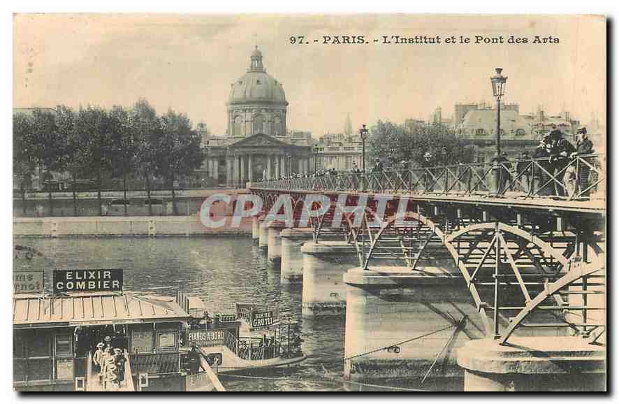CPA Paris L'Institut et le Pont des Arts Bateau Elixir Combier