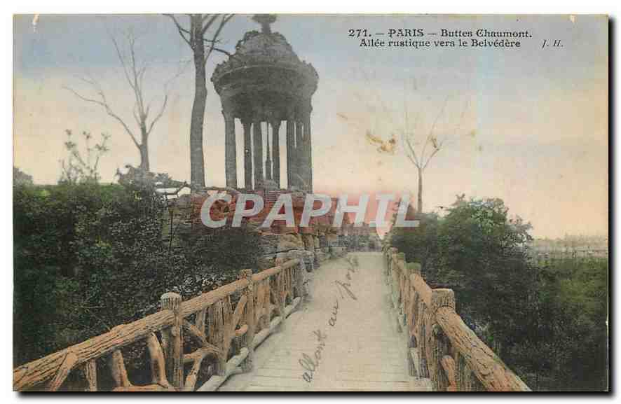 CPA Paris Buttes Chaumont Allee rustique vers la Belvedere 