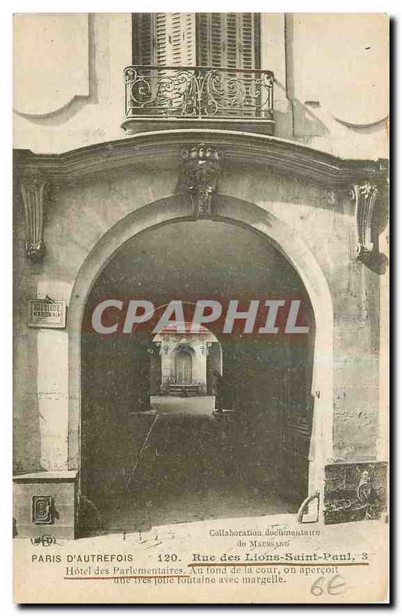 CPA Paris D'Autrefois Rue des Lions Saint Paul Hotel des Parlementaires 
