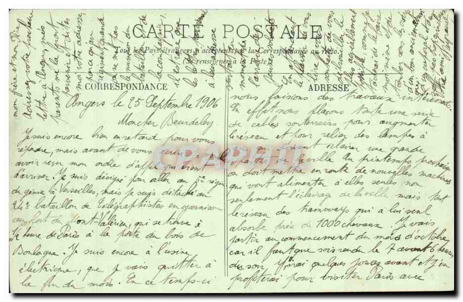 Angers CPA L'hotel de ville — Verso