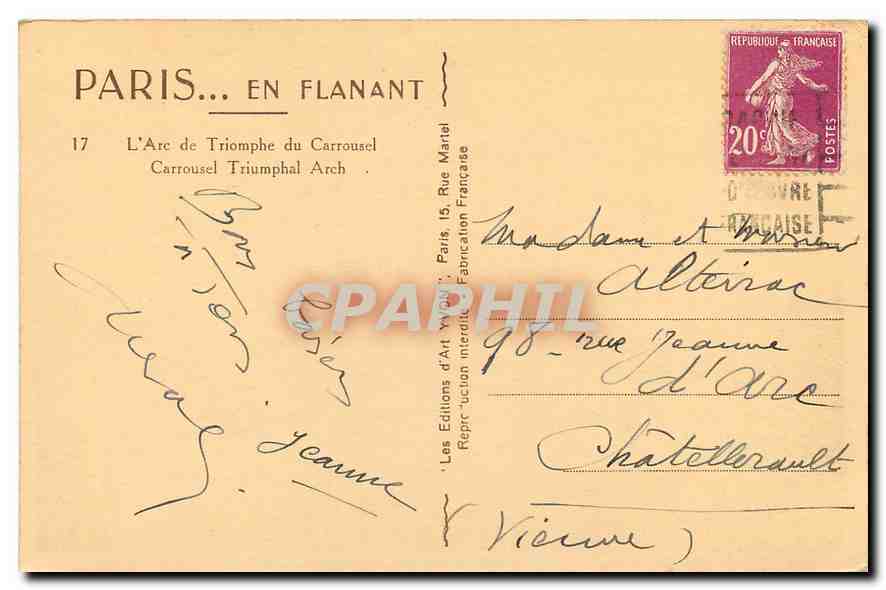 CPA Paris en Flanant l'Arc de Triomphe du Carrousel  — Rückseite