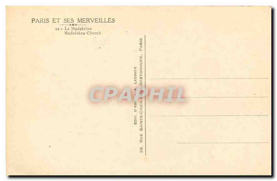 CPA Paris et ses Merveilles la Madeleine  — Verso