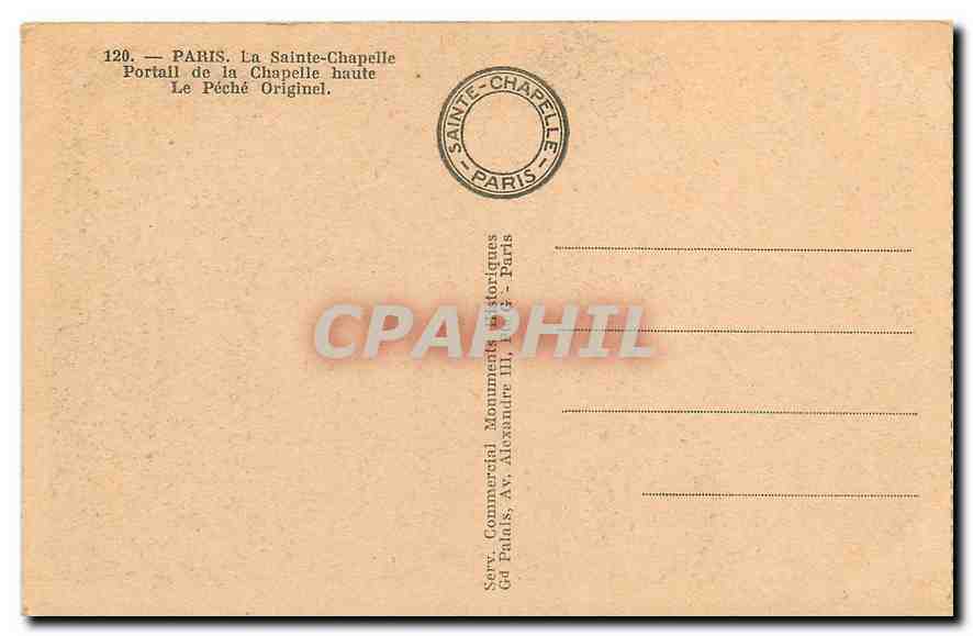 CPA Paris la Sainte Chapelle Portail de la Chapelle Haute le peche Original  — Verso