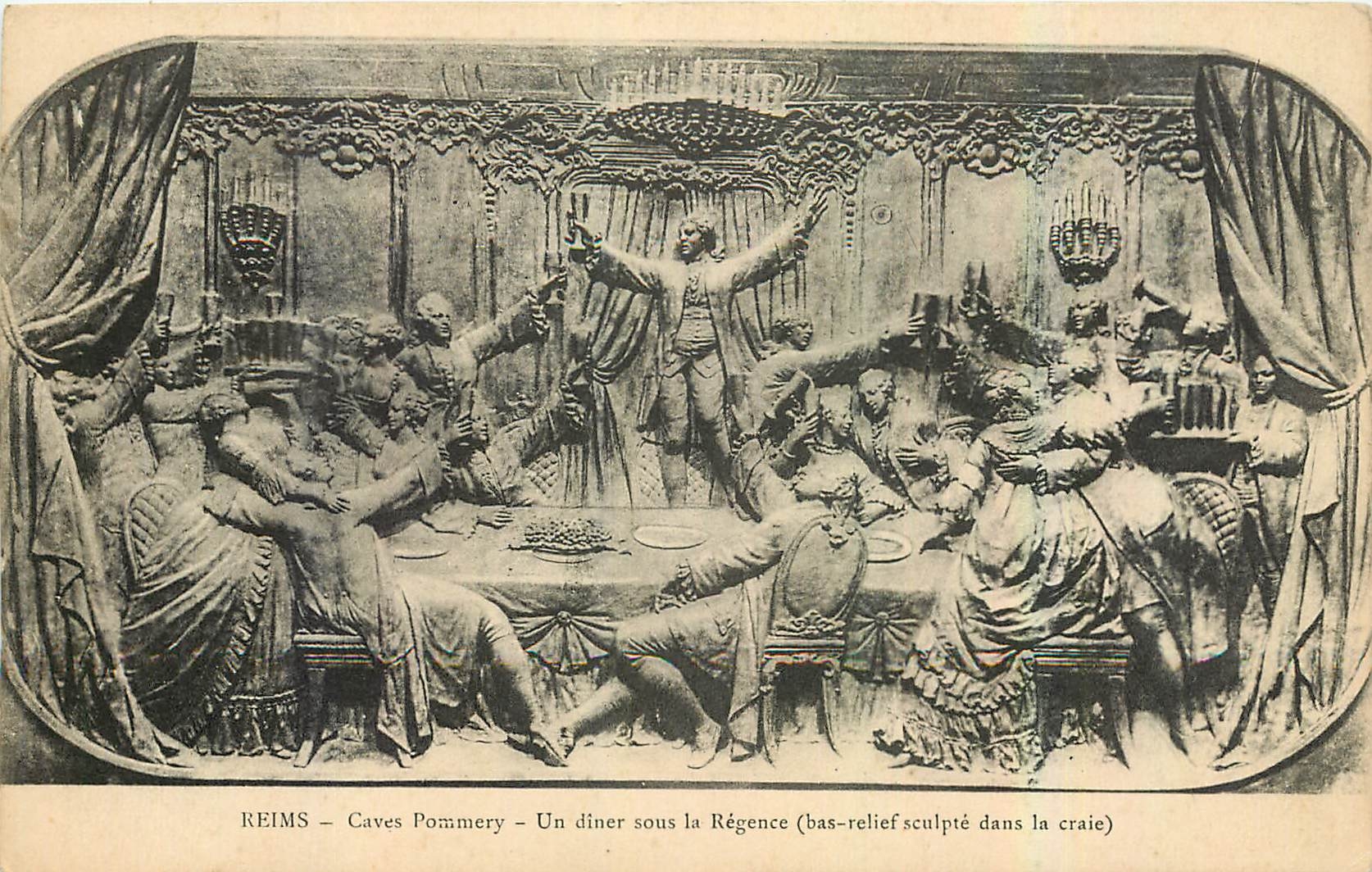 CPA Reims Cuves Pommery Undiner sous la Regence bas relief sculpte dans la Craie 
