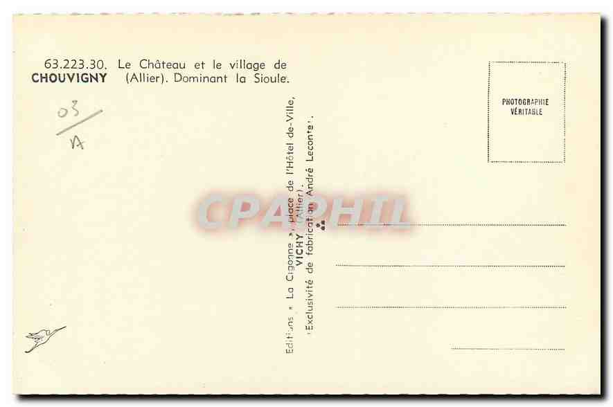 CPA Le Chateau et le Village de Chouvigny Allier Dominant la Sioule  — Back
