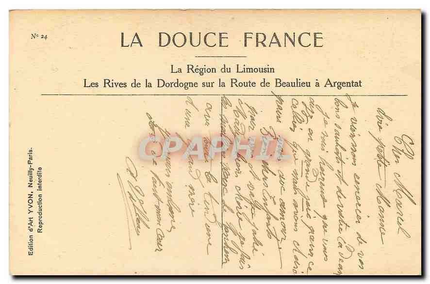 CPA La Douce France La Region du Limousin Les Rives de la Dordogne sur la Route de Beaulieu a Argent — Back