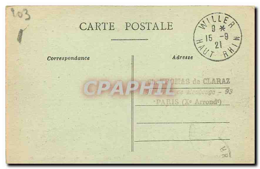 CPA Guerre 1914-18 Willer pres Thann Haute Alsace Le Freundstein Ruine  — Rückseite