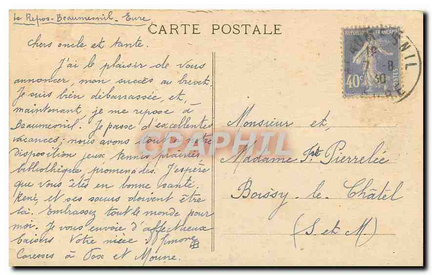 CPA Beaumesnil Avenue du Chateau de la Porte d'Entree  — Rückseite