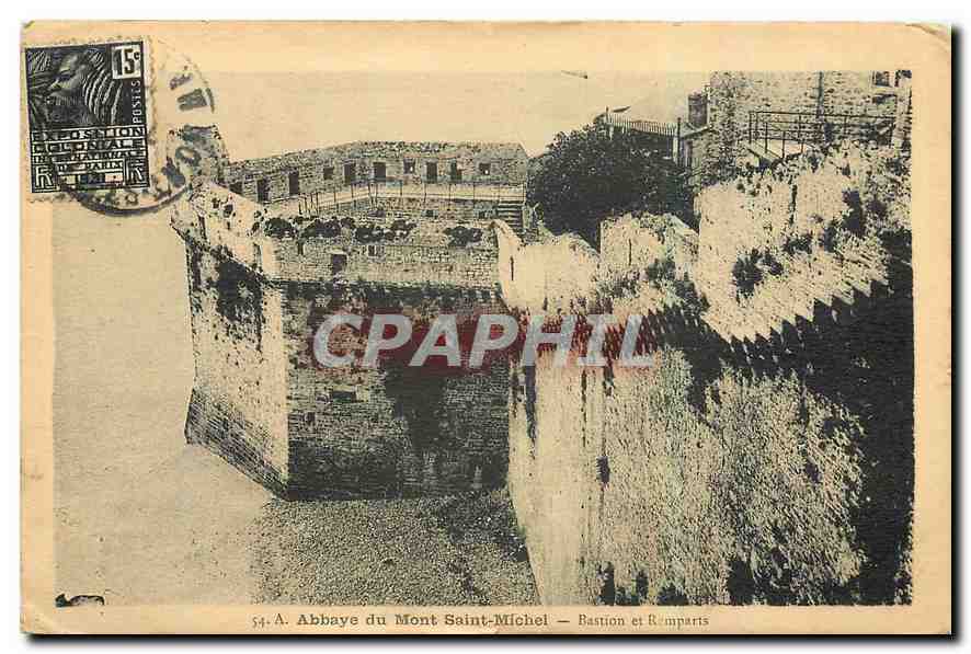 Abbaye du Mont Saint-Michel — Bastion et Remparts — Éditeur : Monuments Historiques, Paris, n° 54