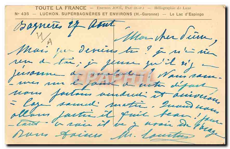 CPA Toute la France Luchon Superbagneres et Environs H Garonne Le Lac d'Espingo — Verso
