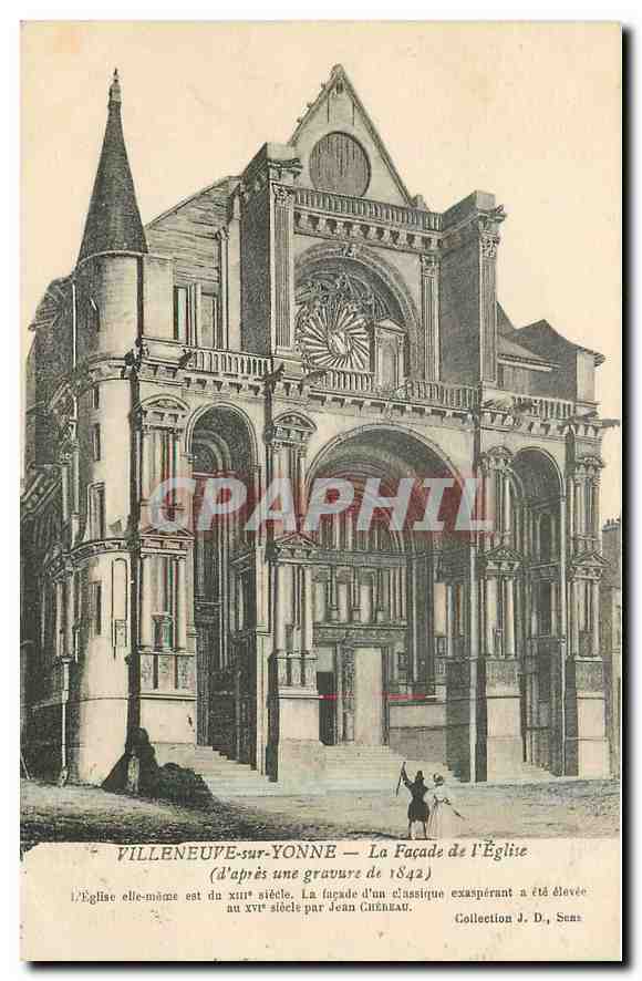 CPA Villeneuve sur Yonne La Facade de l'Eglise d'apres une gravure de 1842 