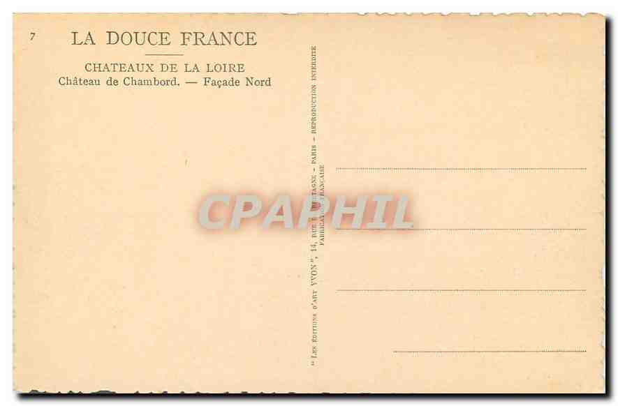 Château de Chambord — Façade Nord — Édition Yvonn — Rückseite