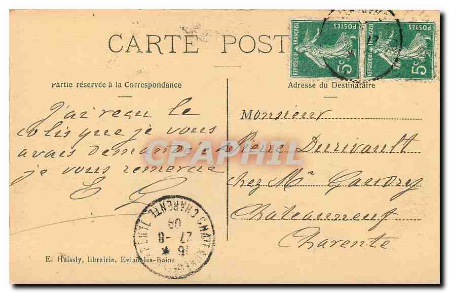 CPA Evian Les Bains et le Royal Hotel  — Verso