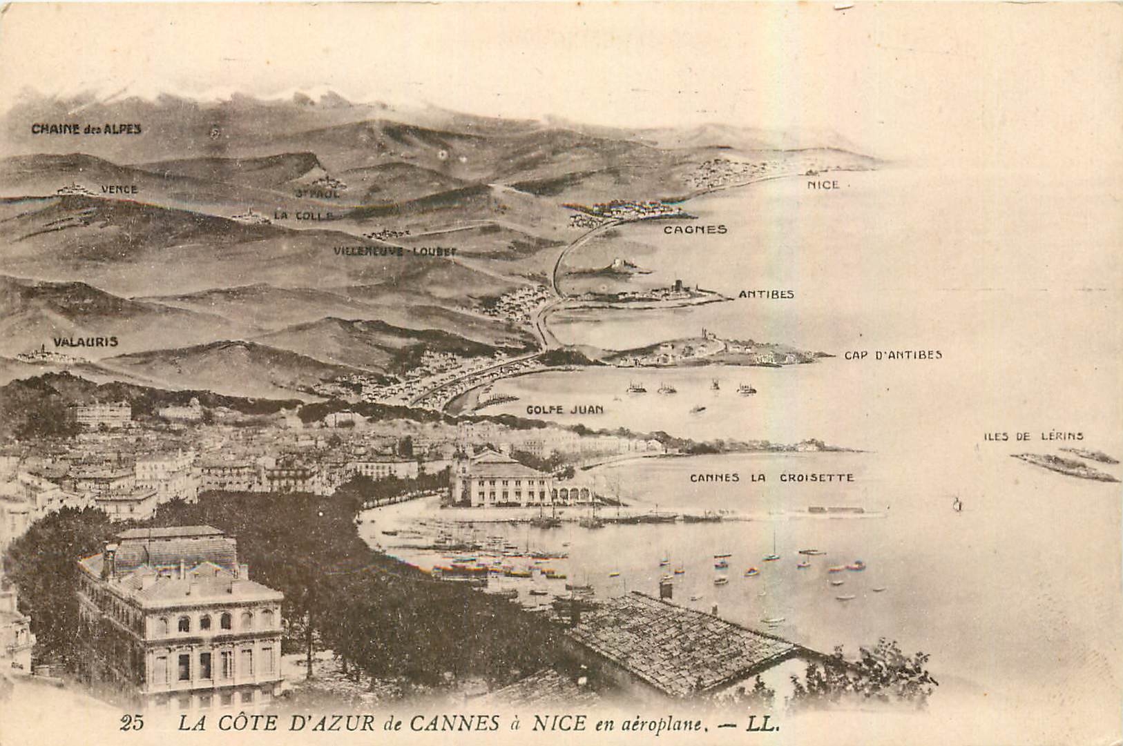 CPA La Cote d'Azur de Cannes Nice en aeroblane 