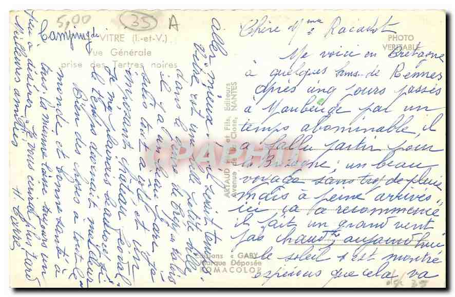 Ville de Vitré — vue générale — éditeur Gaby — Rückseite