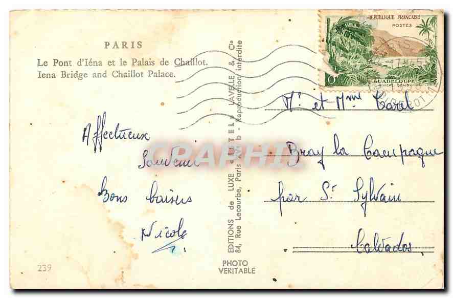 CPA Paris Le Pont d'Iena et le Palais de Chaillot  — Verso