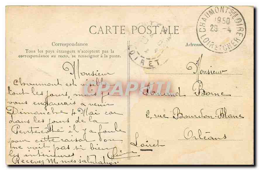 CPA Chaumont sur Loire Porte du Chateau de Chaumont  — Verso