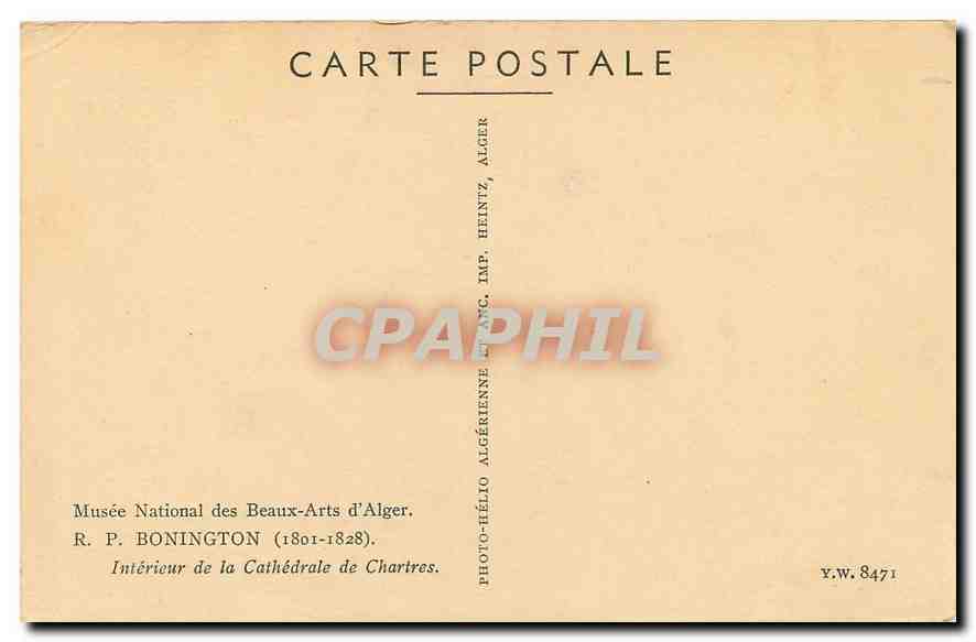 CPA Musee National des Beaux Arts d'Alger Bonington Interieur de la cathedrale de Chartres — Verso