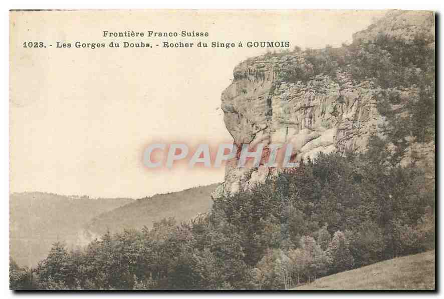 CPA Frontiere Franco Suisse Les Gorges du Doubs Rocher du Singe a Goumois 