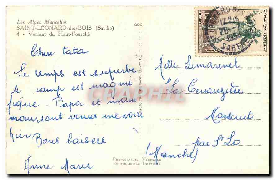 CPA Les Alpes Mancelles Saint Leonard des Bois Sarthe Versant du Haut Fourche  — Rückseite