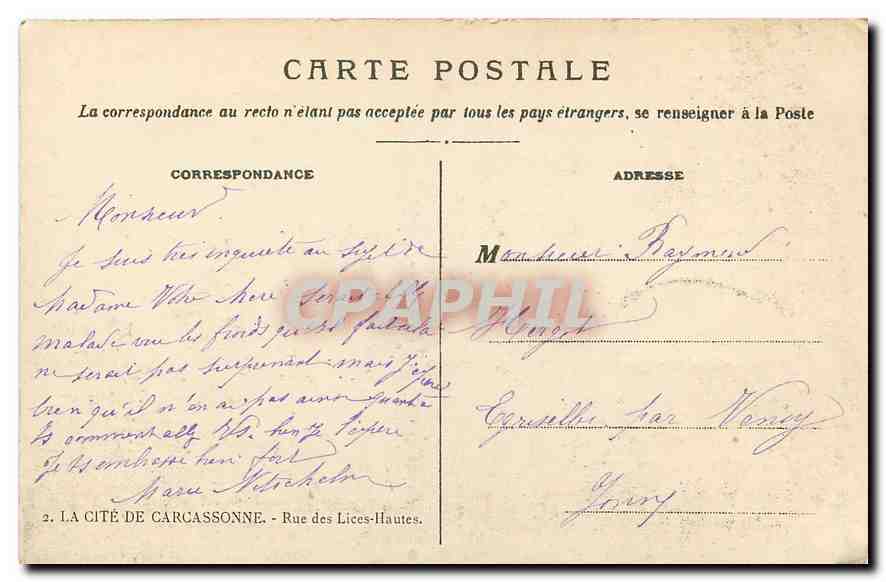 CPA La Cite de Carcassonne Rue des Lices Hautes  — Rückseite