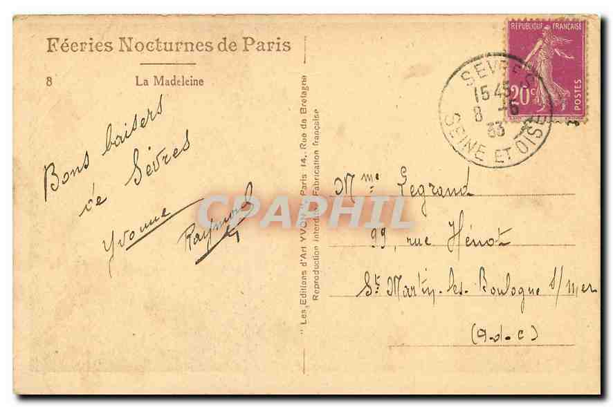 CPA Feeries Nocturnes de Paris La Madeleine  — Verso
