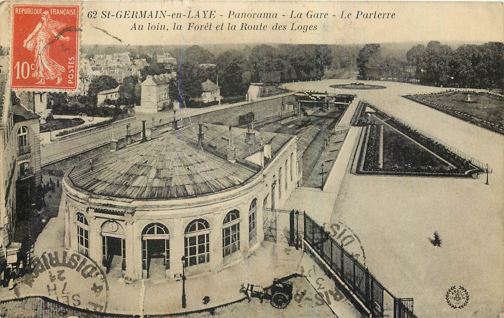 CPA St Germain en Laye Panorama la Gare Le Parterre au loin la Foret et la Route des Loges 