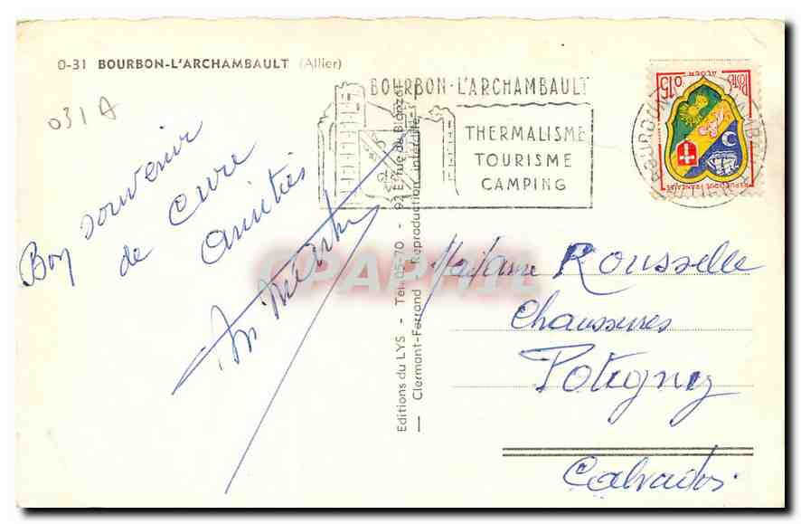 CPA Bourbon L'Archambault Allier Vue generale Le casino Etablissement thermal L'etang et le château — Rückseite