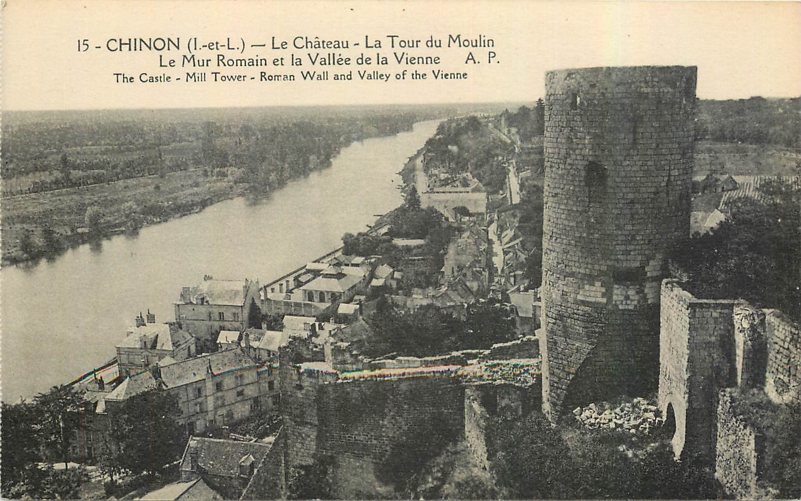 CPA Chinon I et L Le Chateau La Tour du Moulin Le Mur Romain et le Vallee de la Vienne 