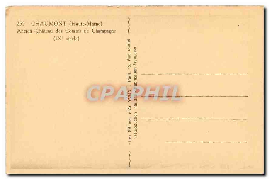 CPA Chaumont Haute Marne Ancien Chateau des Comtes de Champagne  — Rückseite