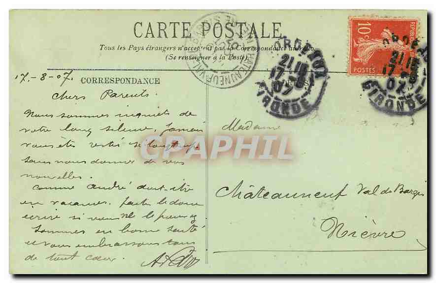 CPA Bordeaux Place de la Comedie et les Allees de Tourny  — Verso